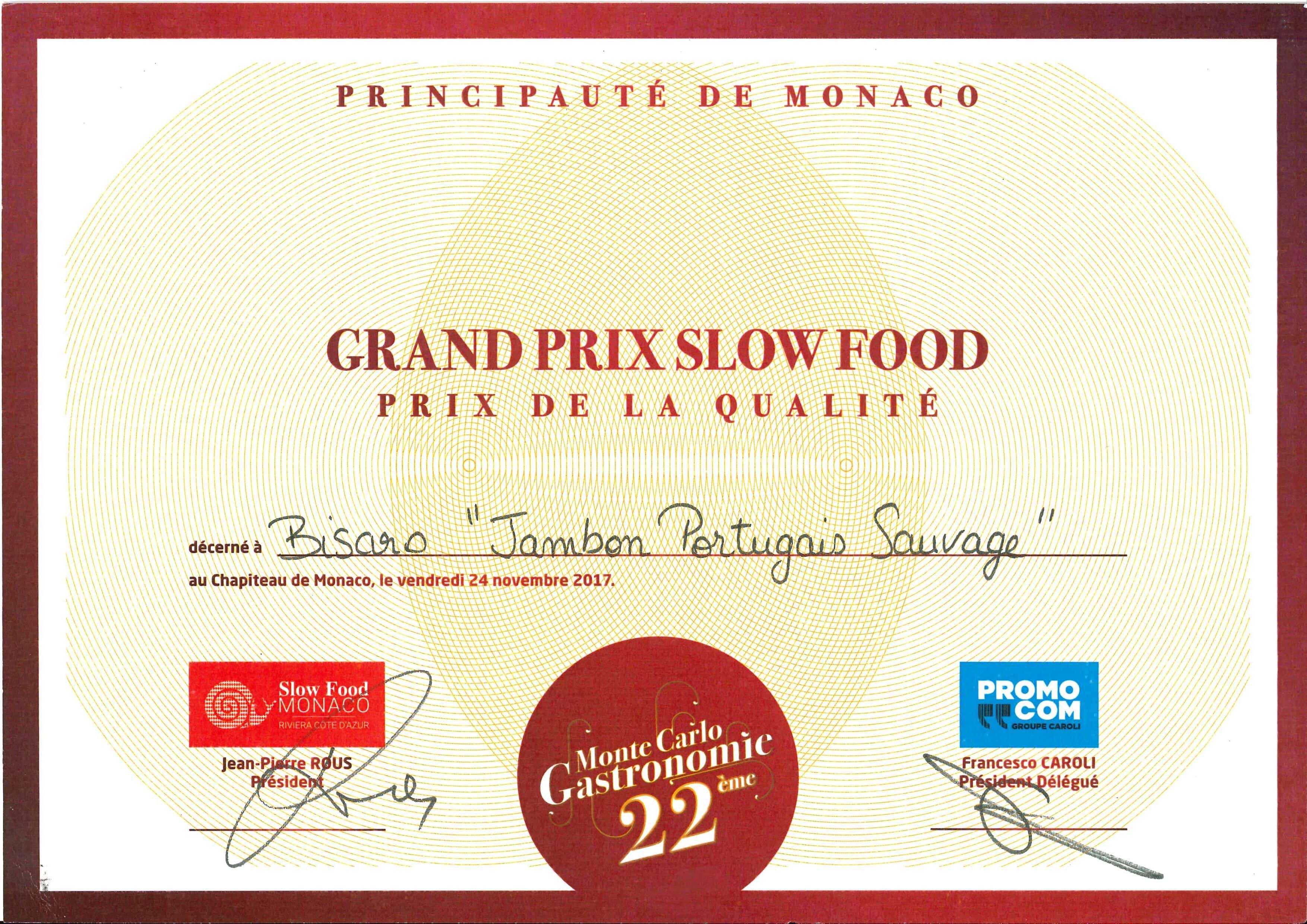 Presunto de porco Bísaro premiado em Concurso no Mónaco