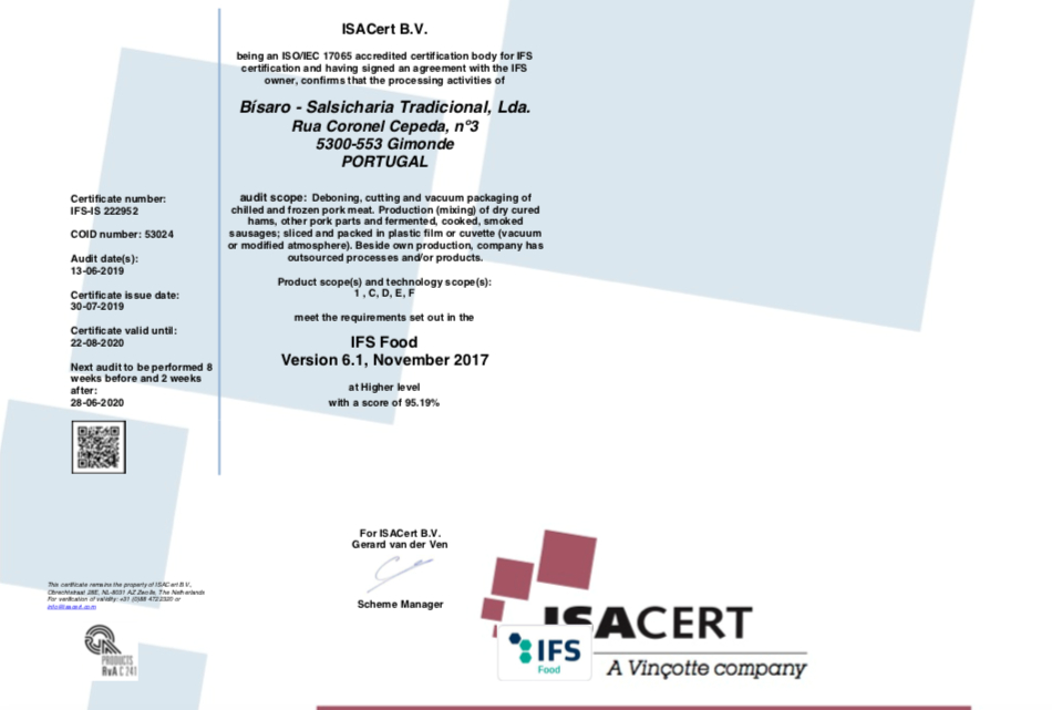 Bísaro - certificada IFS - Food